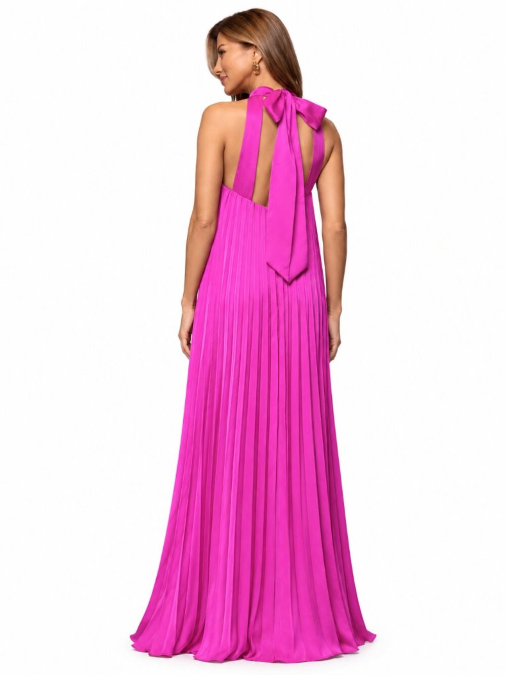 XSCAPE Fuchsia Pleated Halter Open Back Formal Gown Size 10 NWT - Picture 6 of 6